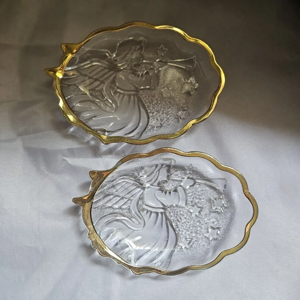 Mikasa Angel Song Gold Rimmed Sweet Dish 6.25 x 4.50 Glass Candy Dish Pair